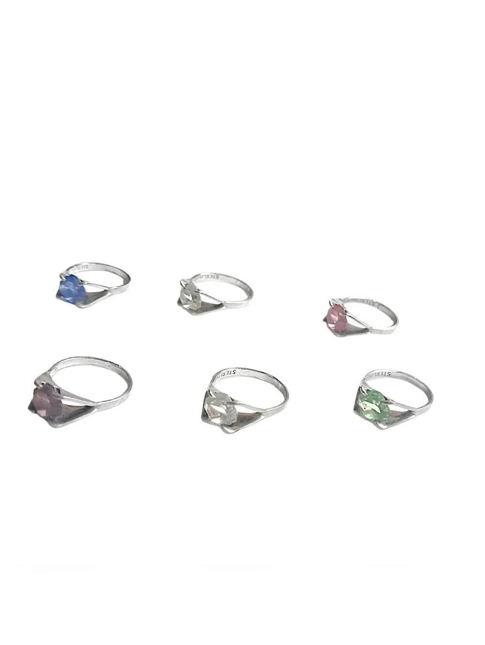 Sterling Silver Ring Set w/ Various Gemstone Colors Clear, Blue, Pink, Green etc